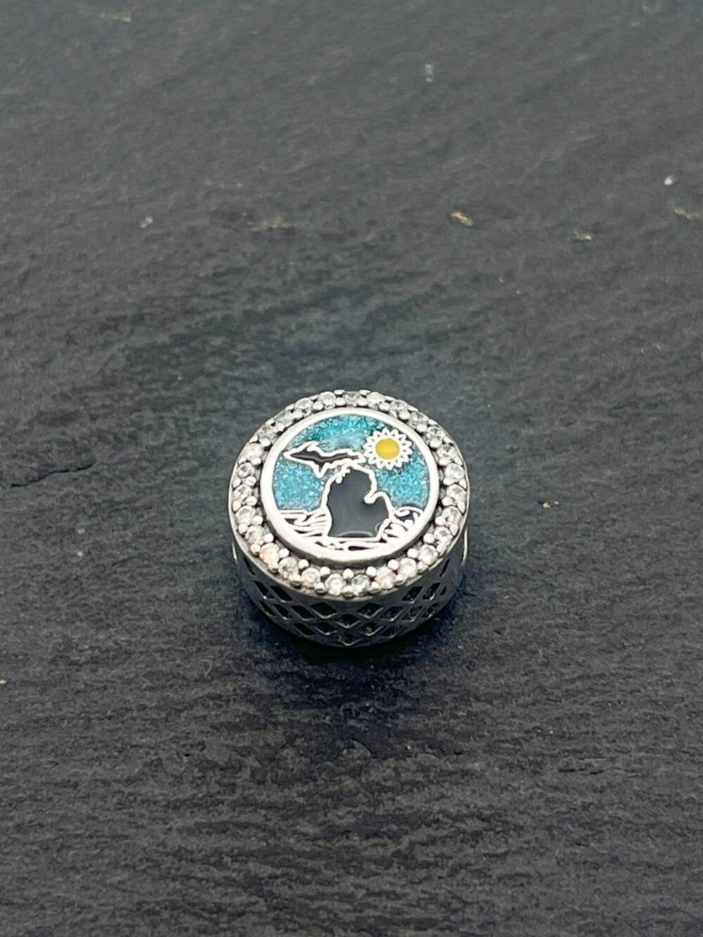 Pandora Michigan Map Sun Bead Charm Sterling Silver Jewelry